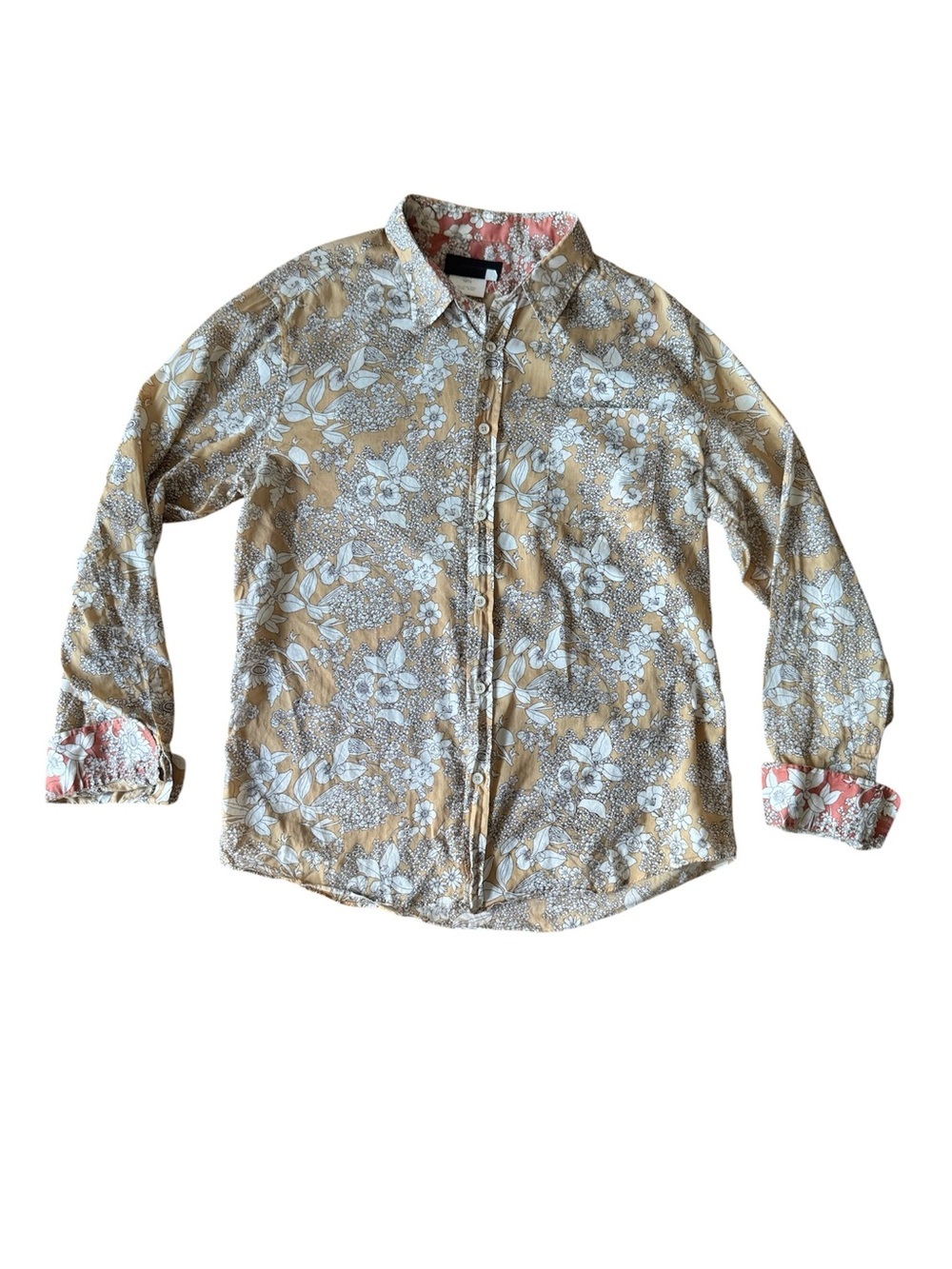 Nicole Farhi 16 1/2 Mens Tissue Cotton Button Down Shirt Floral Thin Summer